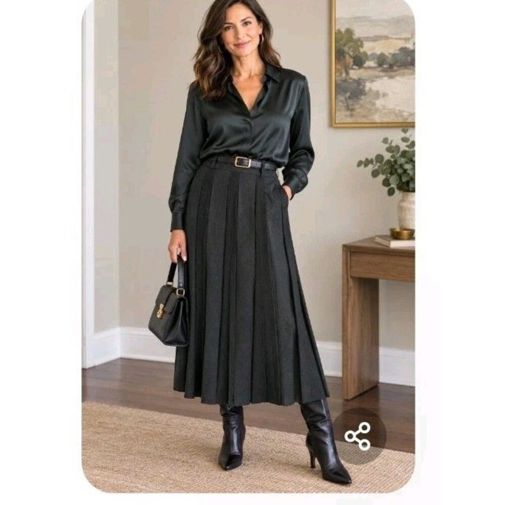 Vintage Alexon Brit Fashion Classic Midi Pleated Skirt Side Buttons Belt Loop 12